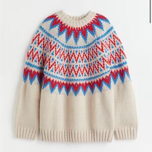 H&M Cream Sweater with Red and Blue Pattern